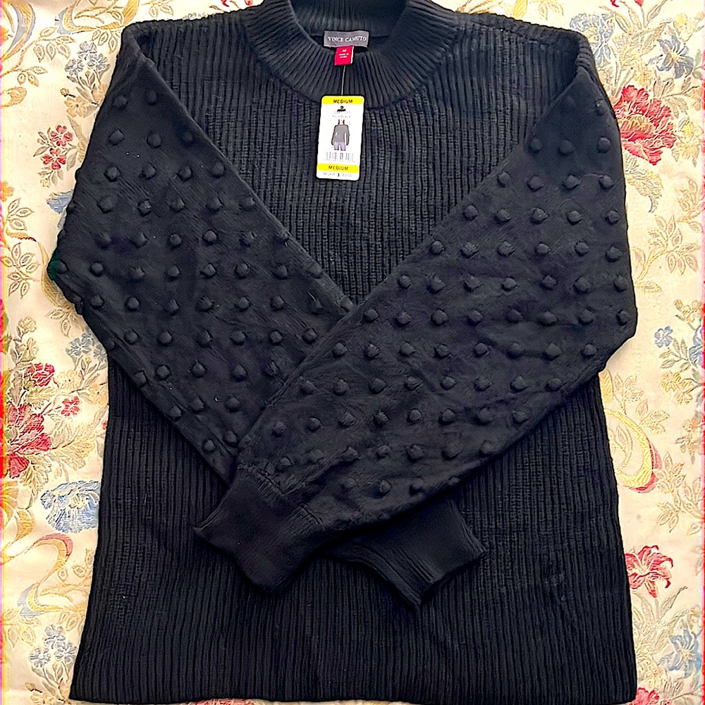 Vince Camuto Women’s Medium Luxe Geometry Sweater Rich Black NWT